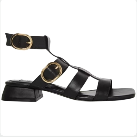 Steve Madden Aylin Black Leather Strappy Sandals Gold Buckles Size 7.5 NEW - Picture 2 of 9